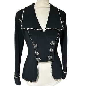 Vintage 1980s Susan by Night Peplum Blazer – Contrast Trim, Buttons Size S